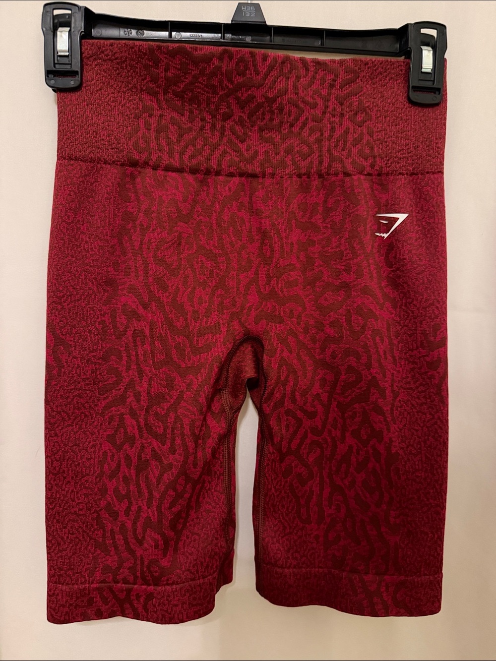 Gymshark XS Burgundy Animal-Print Shorts 7in Inseam